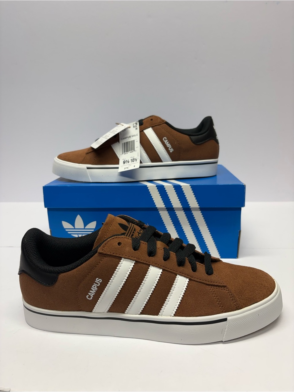 adidas Brown Suede Campus Low-Top Sneakers with White Stripes